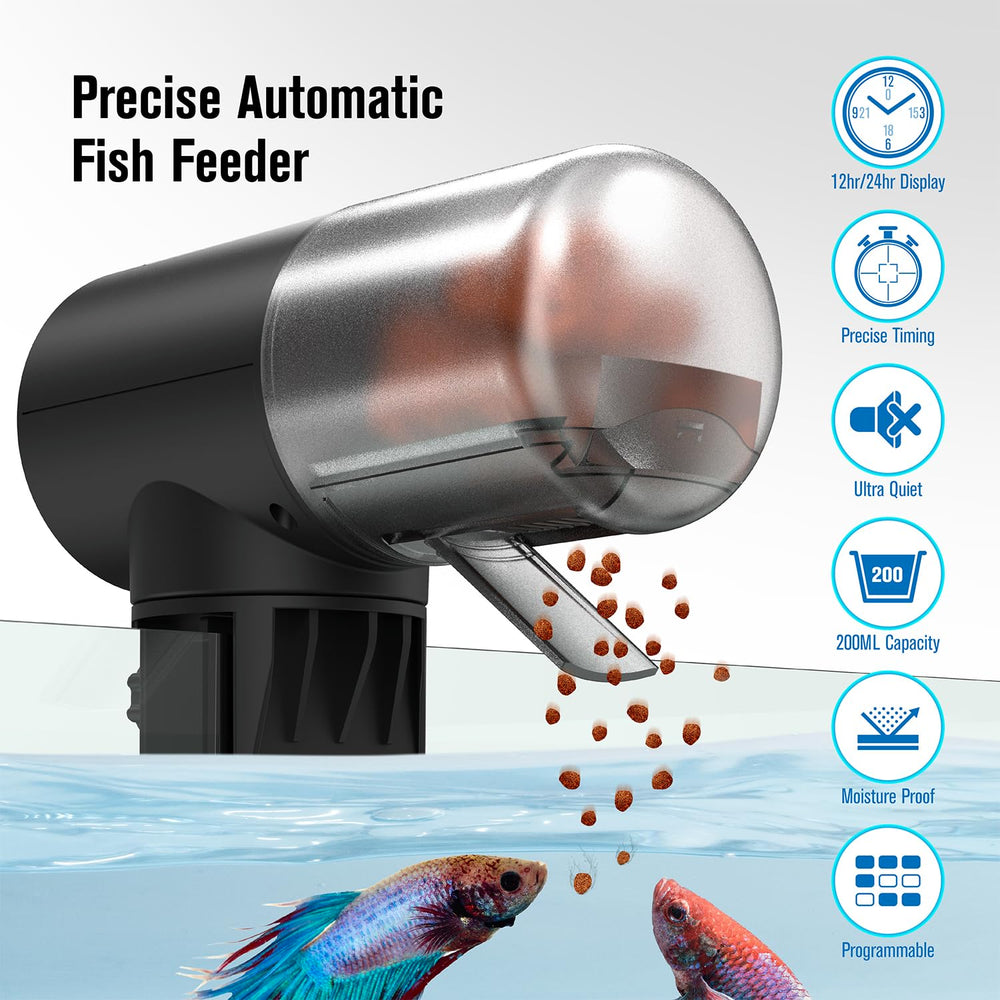 JuzPetz automatic fish feeder mounted on tank glass for convenient feeding access