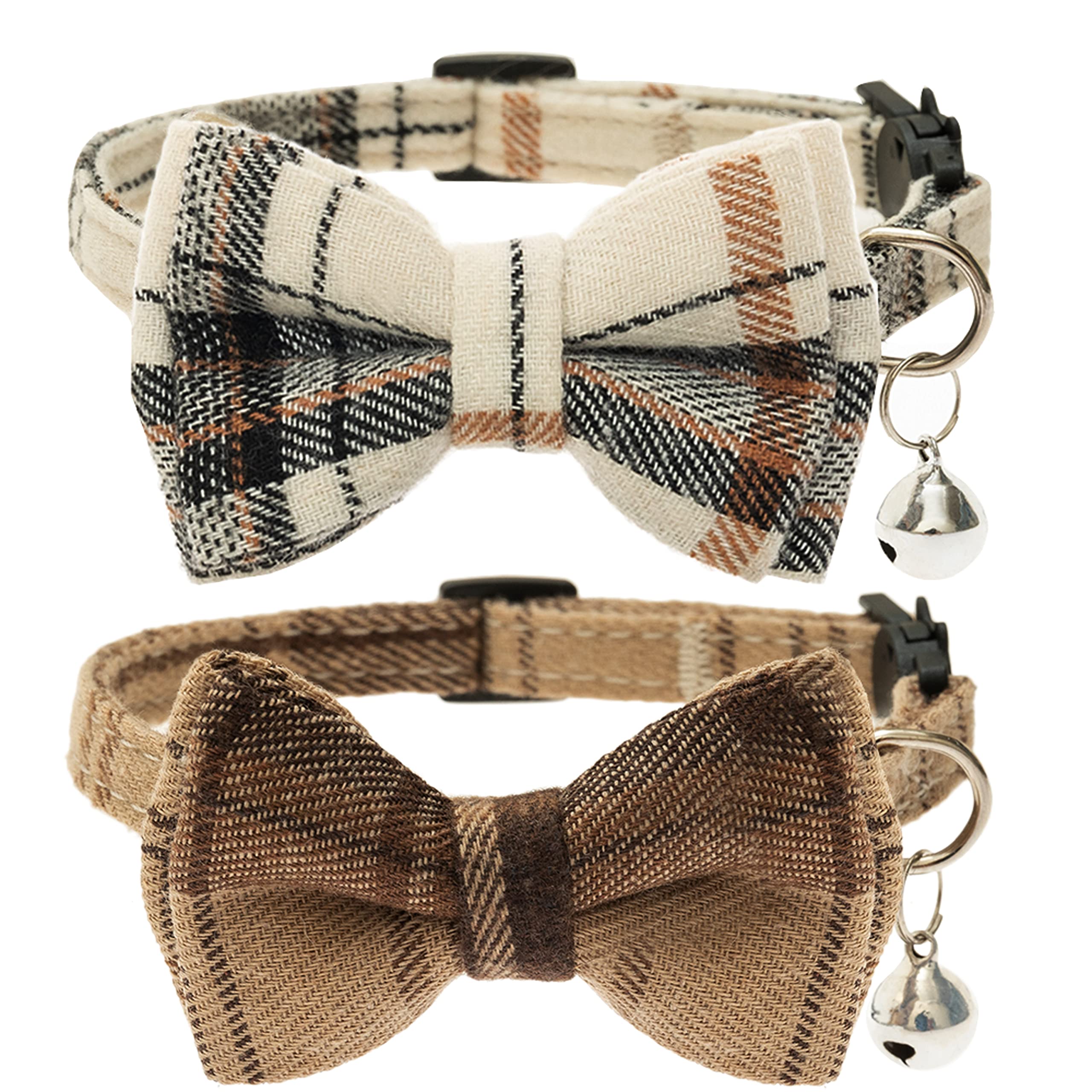 JVVGPET breakaway cat collar beige bow close-up for safe daily wear
