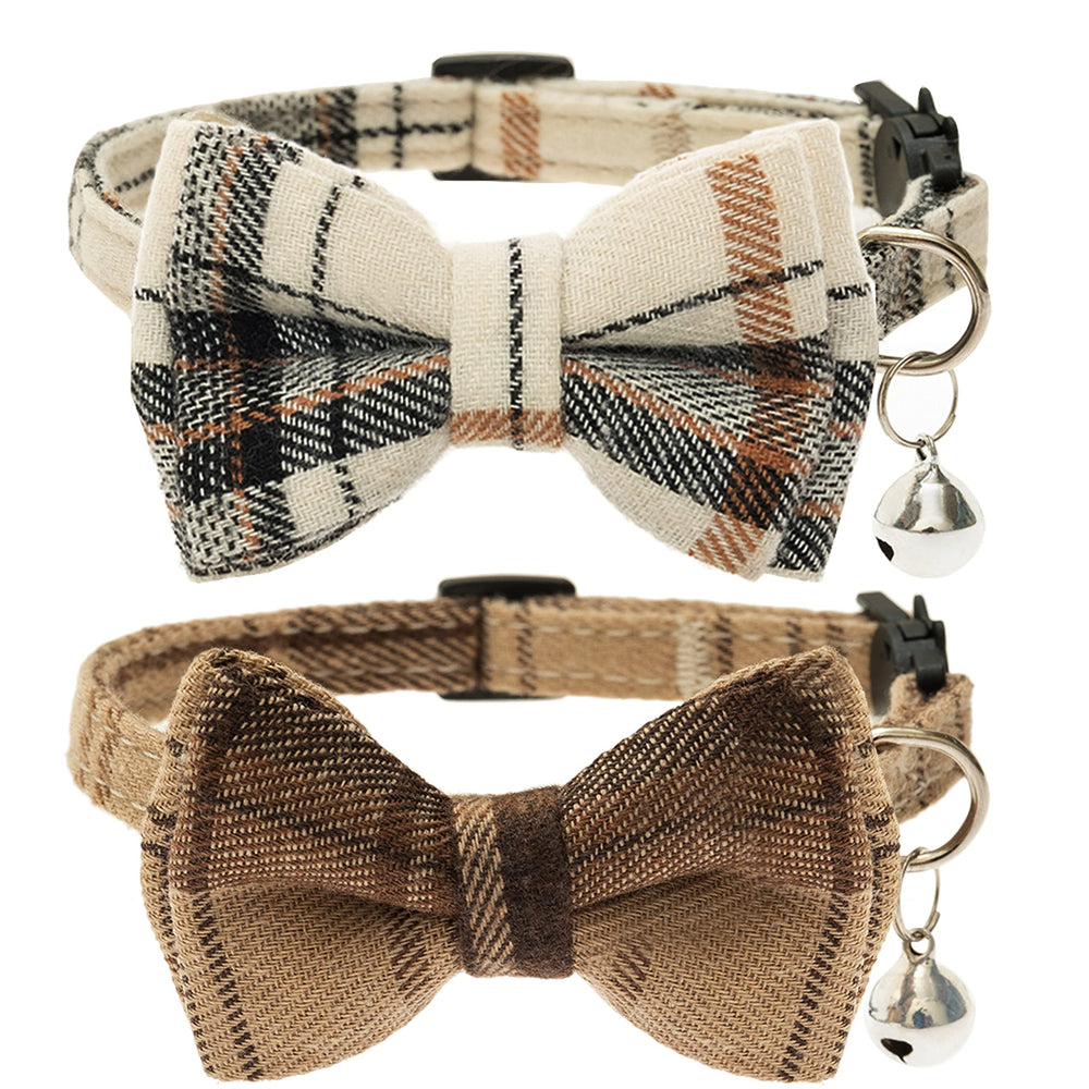 JVVGPET breakaway cat collar beige bow close-up for safe daily wear