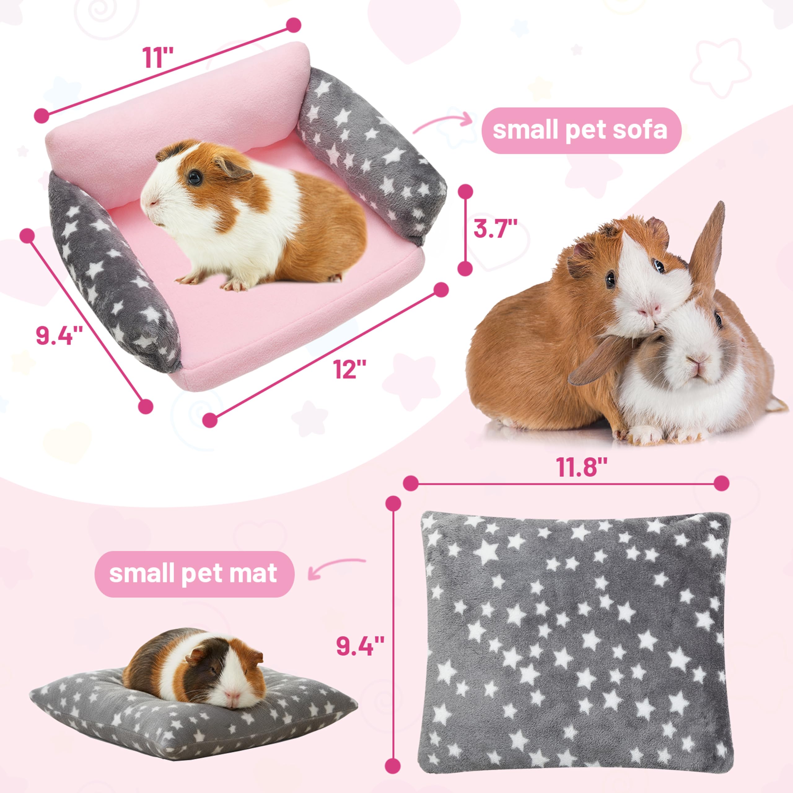 JVVGPET Guinea Pig Sofa Bed side view highlights secure resting in a plush space.