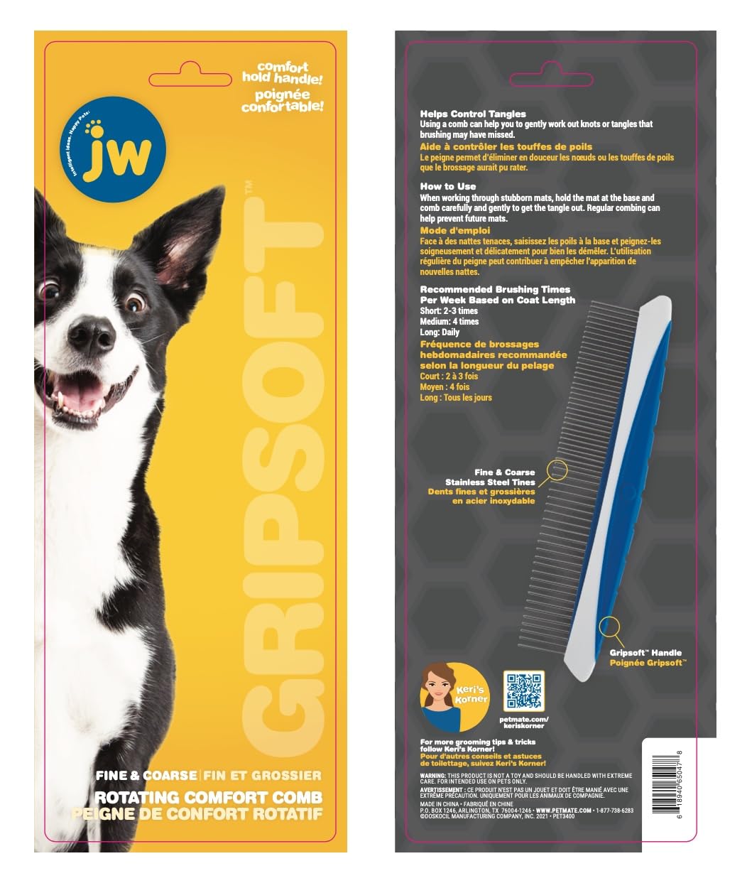 Blue or yellow color options shown for JW GripSoft grooming set
