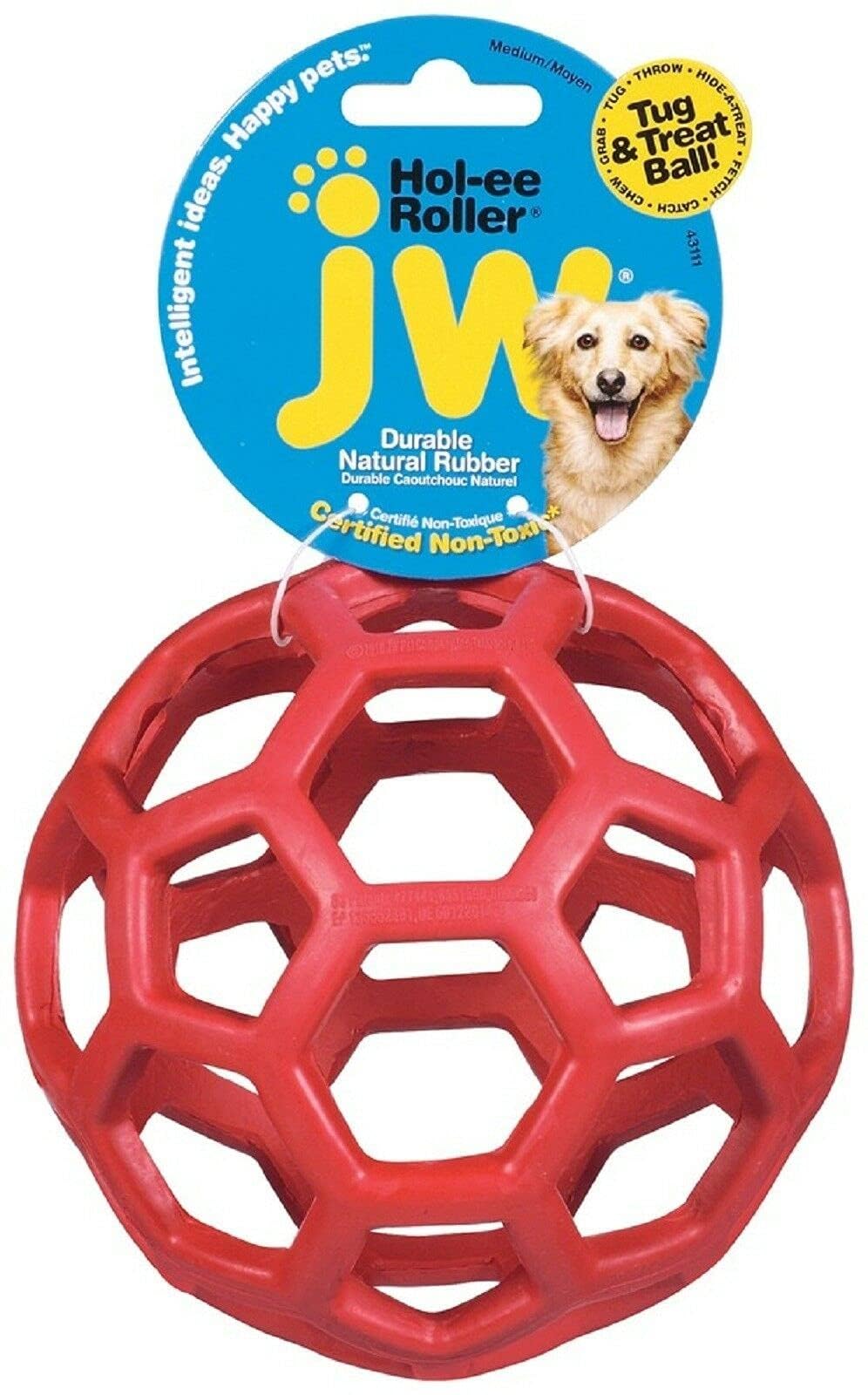 JW HOL-ee Roller medium two-pack showing treat-stuffing for enrichment.