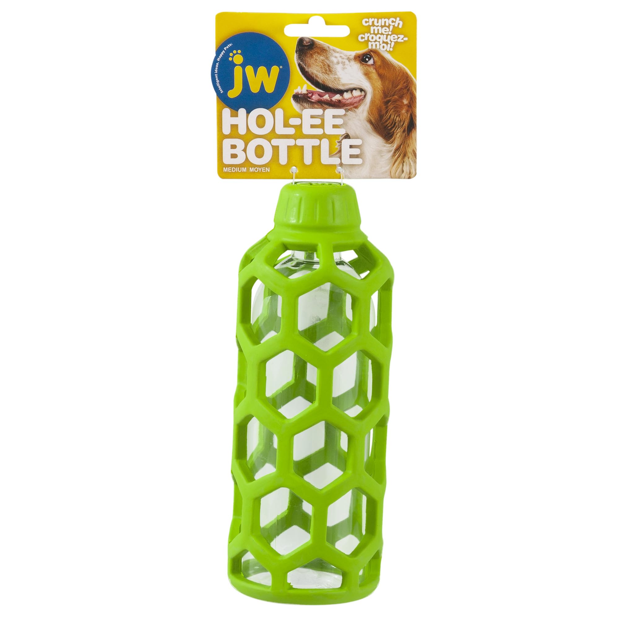 JW Pet Hol-ee Bottle Toy with bottle insert boosts interactive chewing and mentally engaging play.