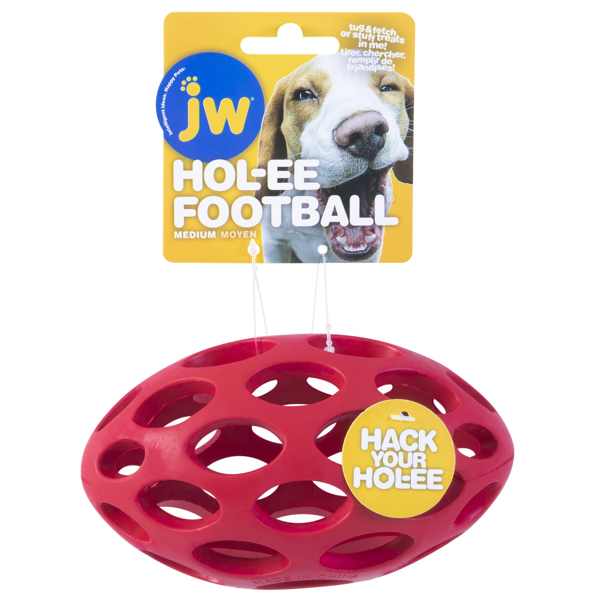 JW Hol-ee Football Dog Toy with open puzzle design for mental stimulation