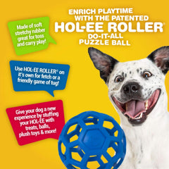 JW Pet Hol-ee Roller durable natural rubber for fetch and toss indoors or outdoors.