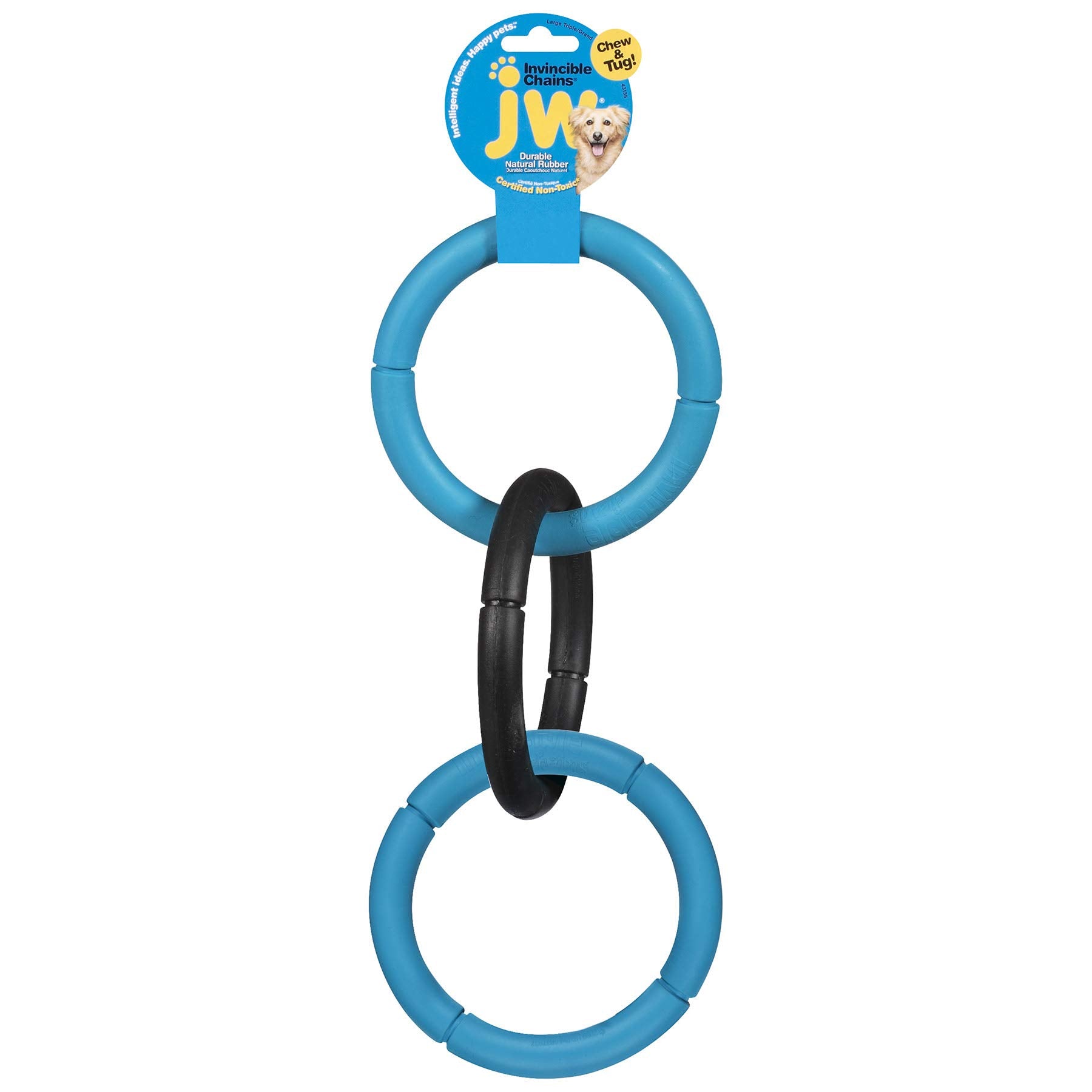 JW Pet tug toy closeup highlights seamless rubber texture for strong chewing