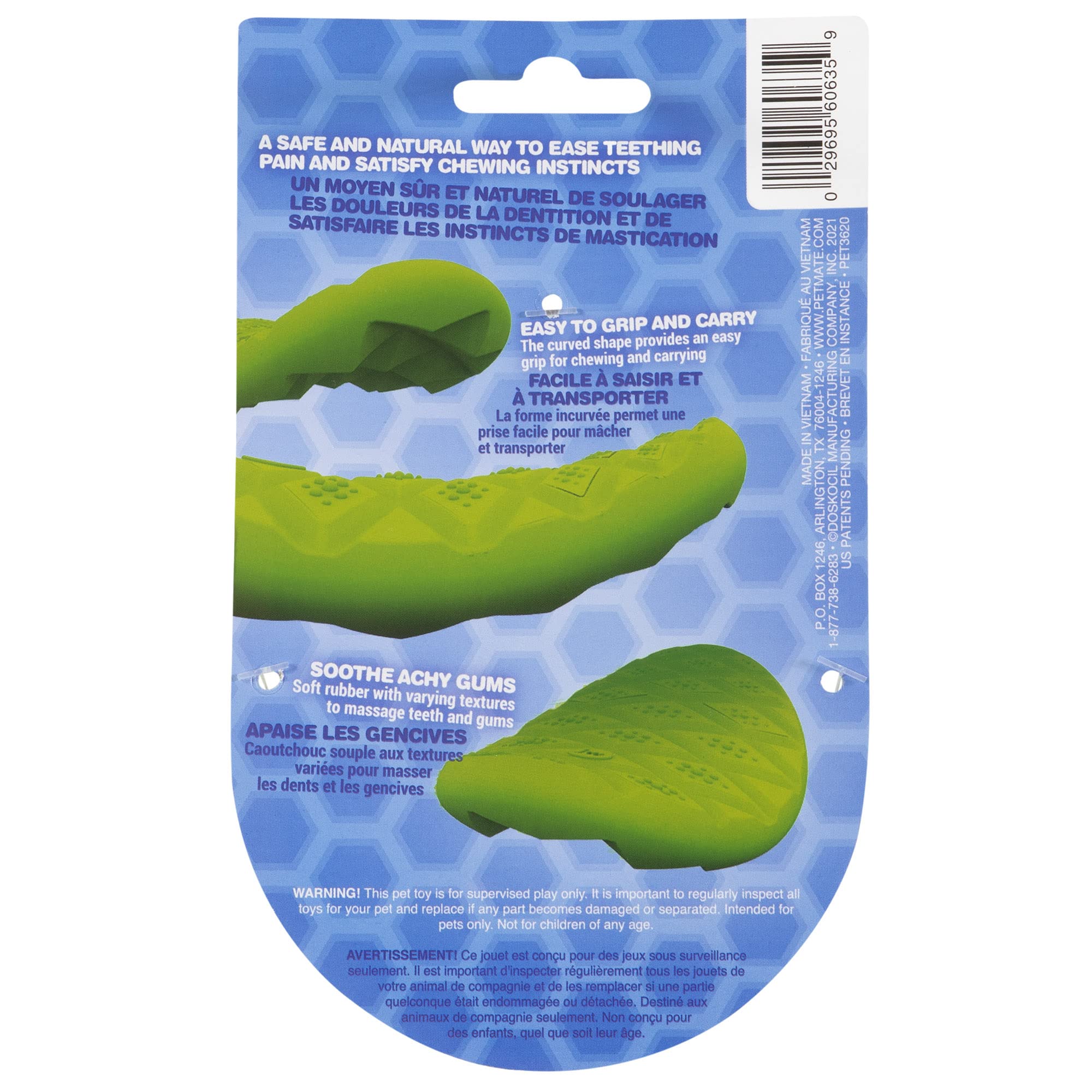 JW Prickl-ee Pear teether curved grip enables easy puppy handling