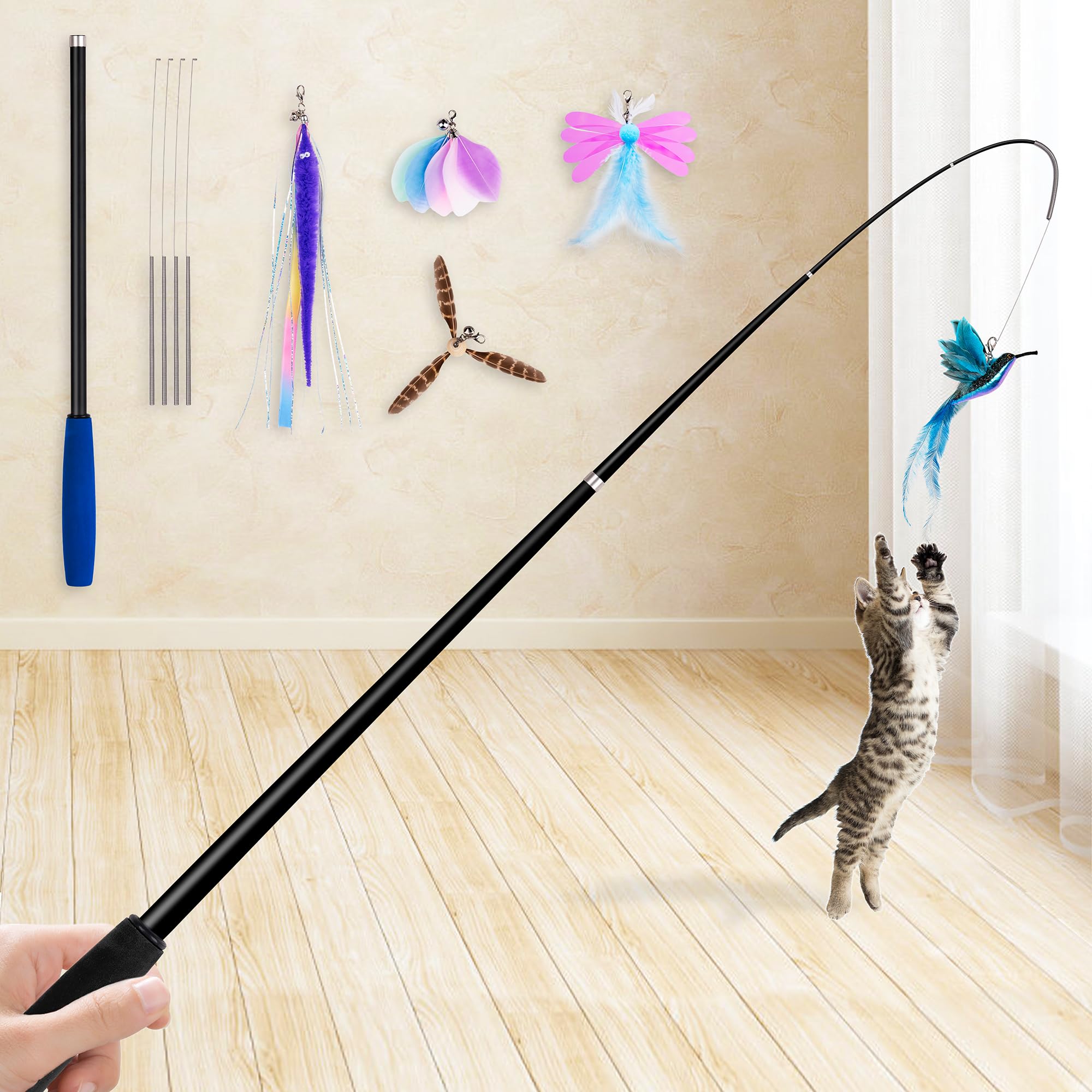 JXFUKAL 2-in-1 spring cat wand toy in action for interactive chase