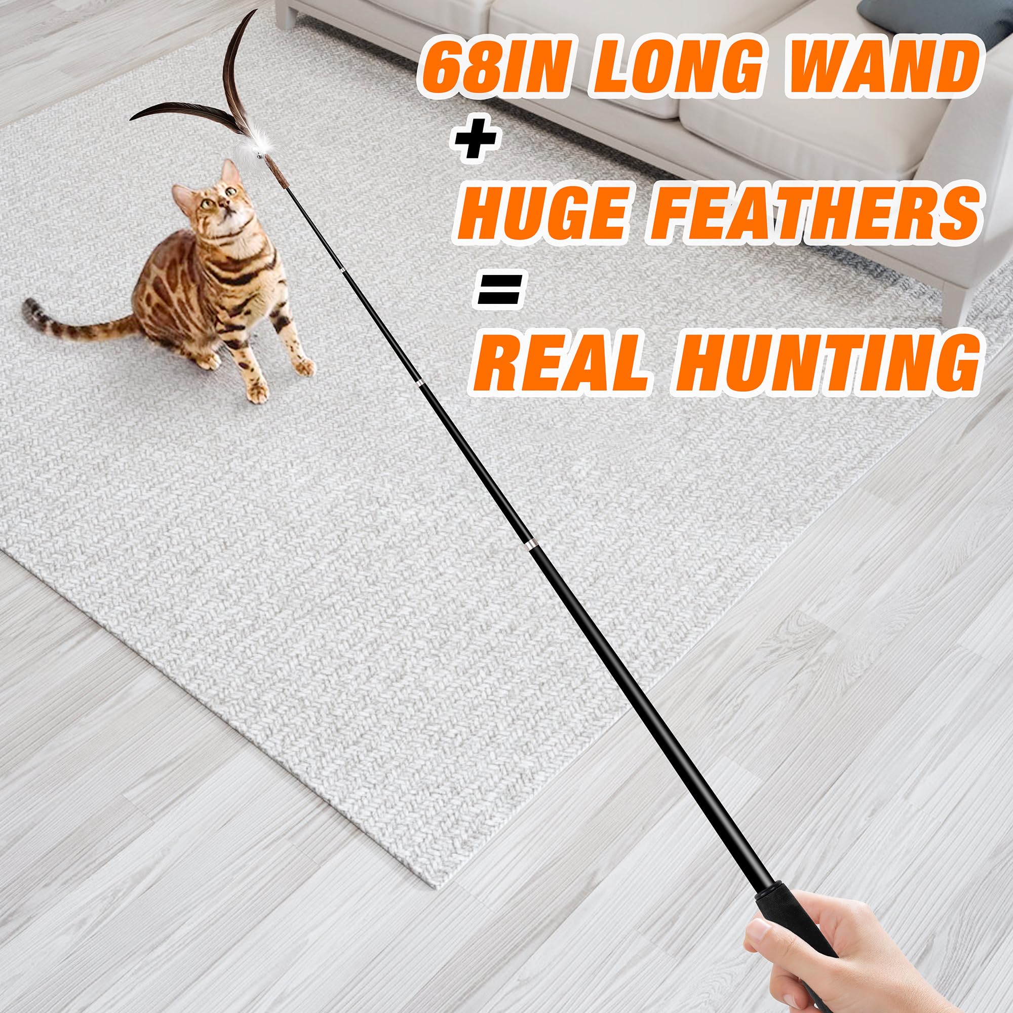 JXFUKAL wand's long design keeps a safe distance while entertaining your cat.
