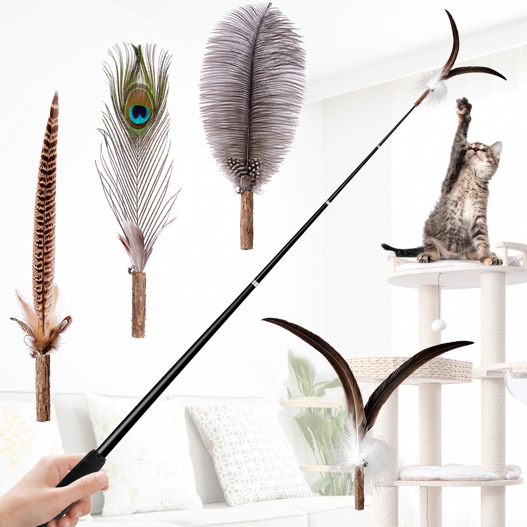 JXFUKAL cat wand toy 68-inch length for extended indoor play sessions.