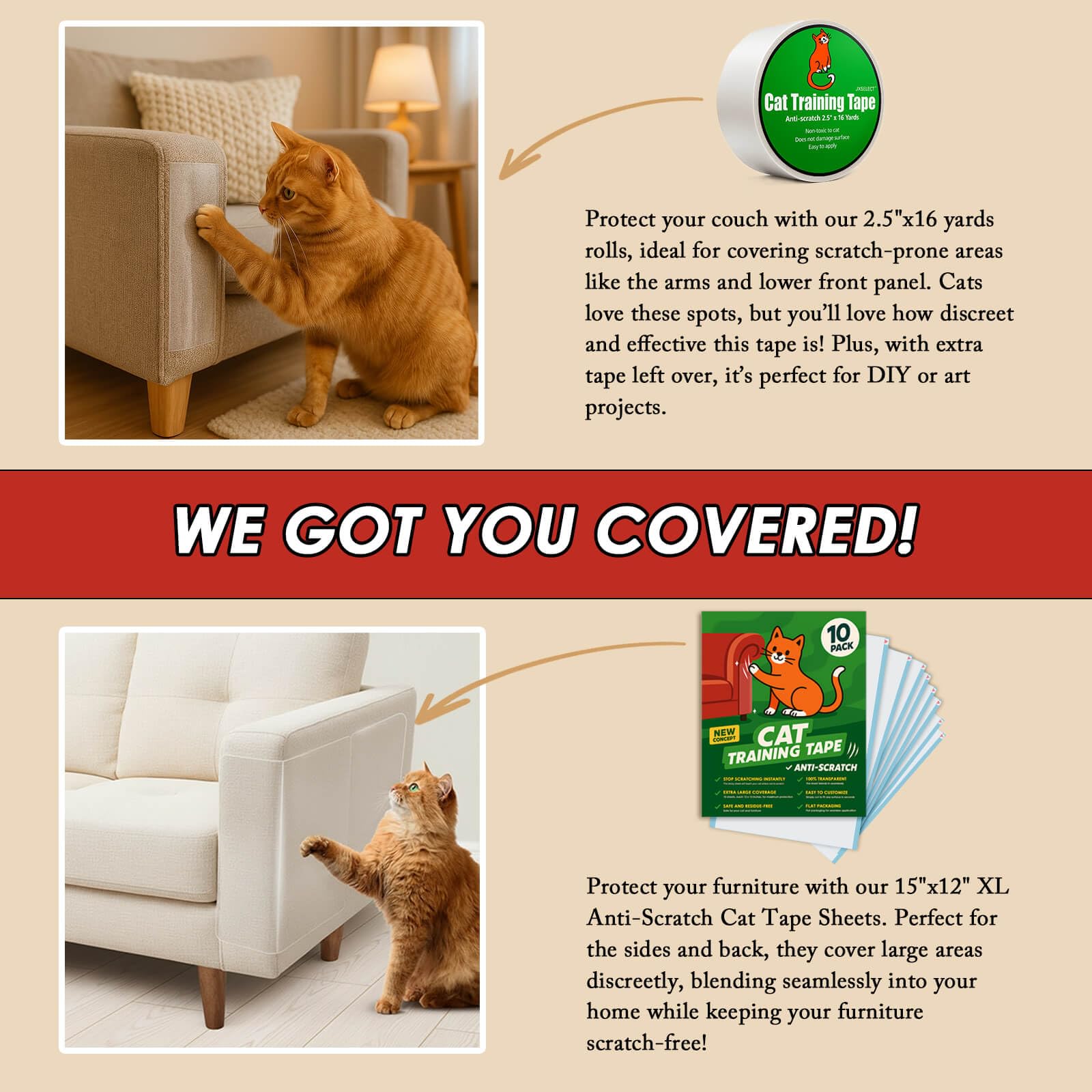 JXSELECT furniture protection tape highlighted as non-toxic for pets.