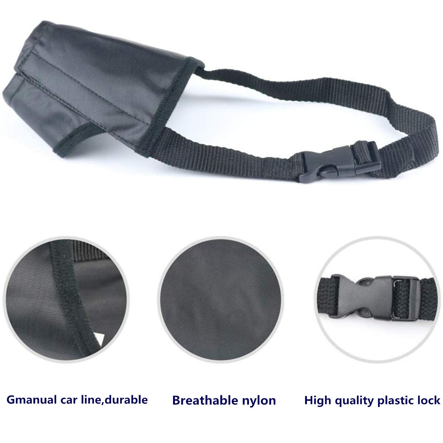 JYHY dog muzzle adjustable strap image demonstrates secure, comfortable wear.