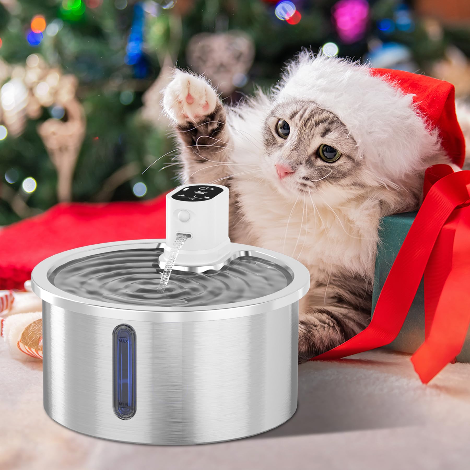 Jzla Pro 108oz capacity water fountain side angle ensures large pets stay hydrated.