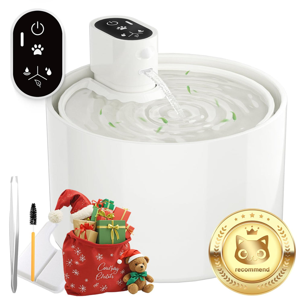 Jzla Pro ceramic cat water fountain front view showing quiet operation