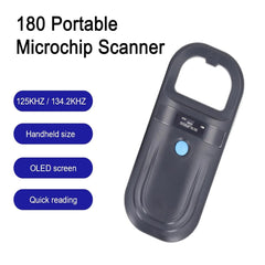 JZLHGOFYTD pet microchip scanner reading a tag for ID confirmation.