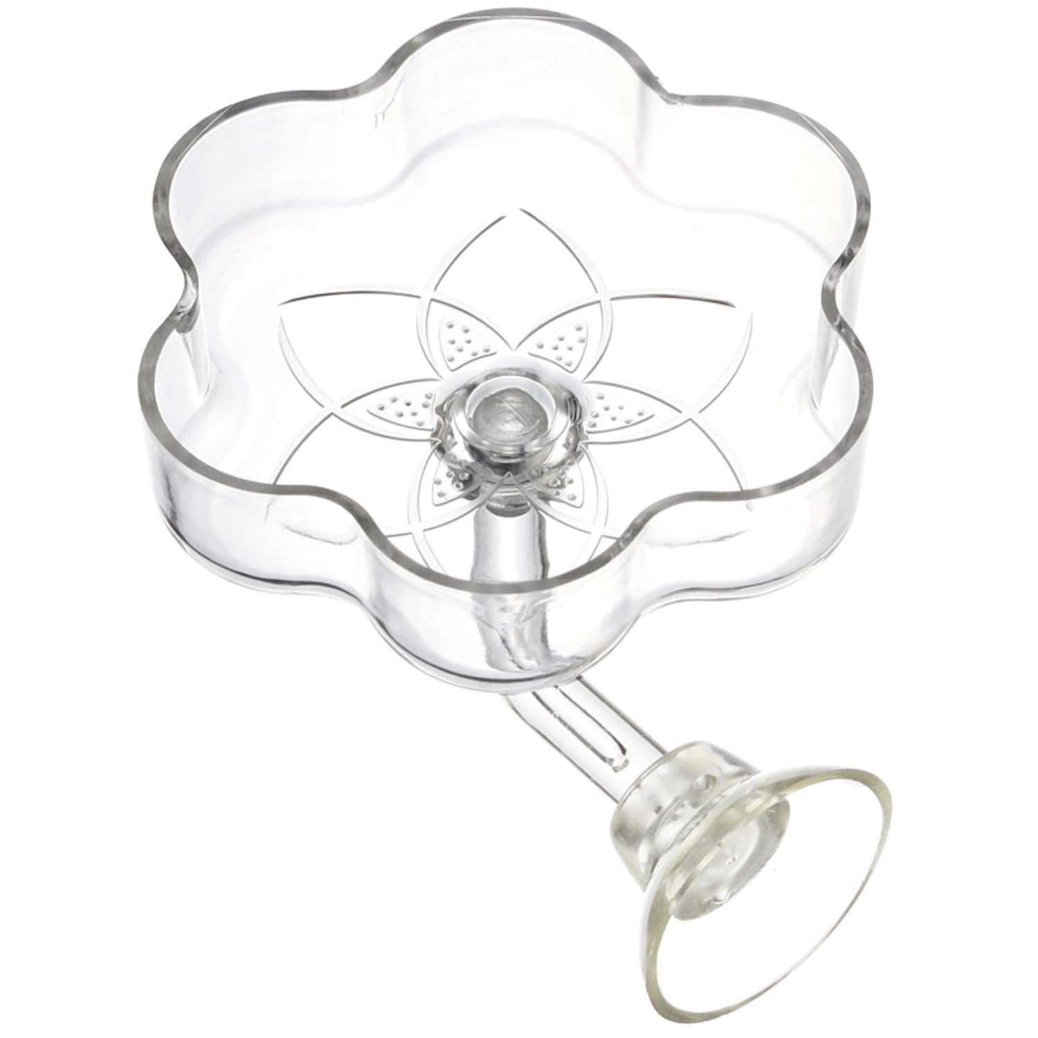 JZMYXA magnolia-shaped feeding dish securely attached to the aquarium wall for contained feeding