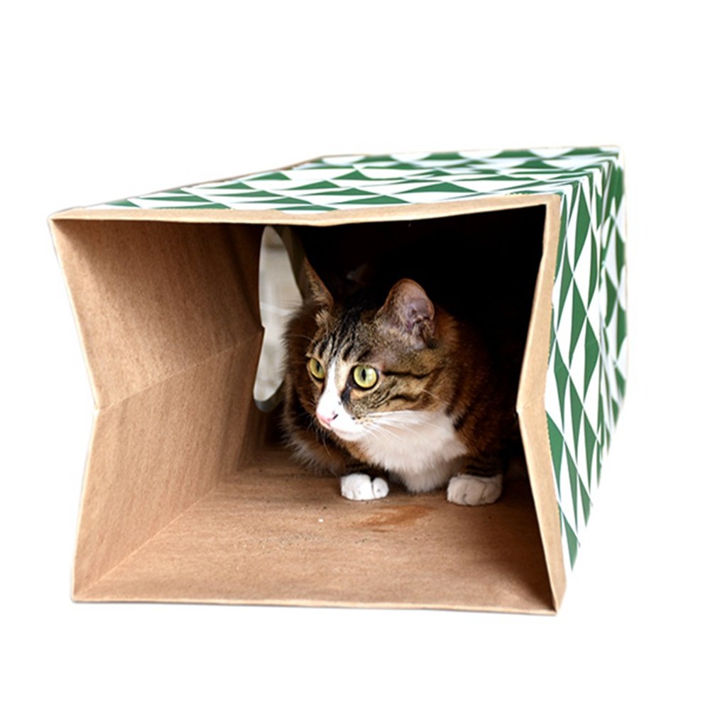 JZMYXA cat paper bag tunnel toy crafted from recyclable kraft paper.