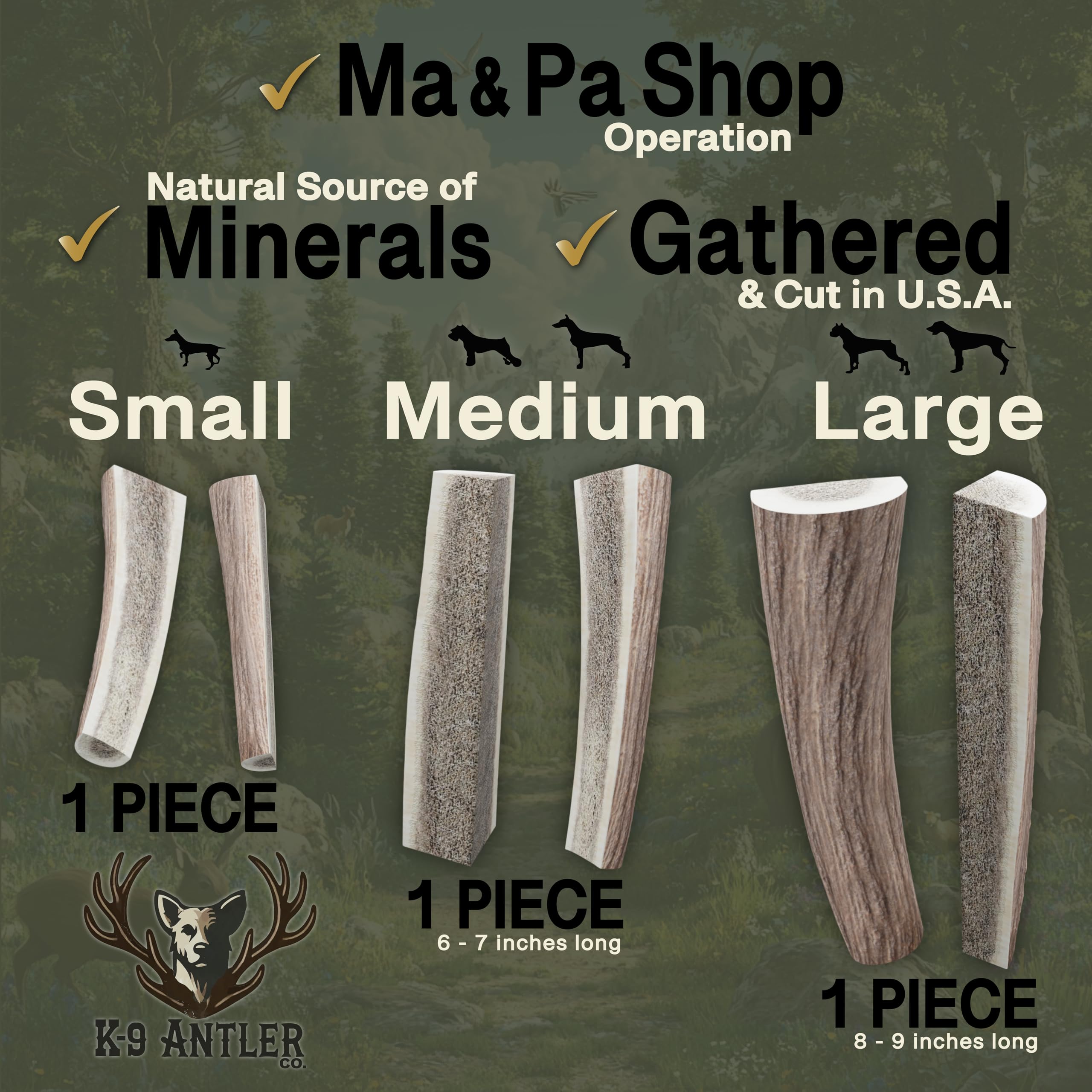 K-9 Antler Co. puppy-chew scene demonstrates safe, supervised chewing for mid-sized dogs.