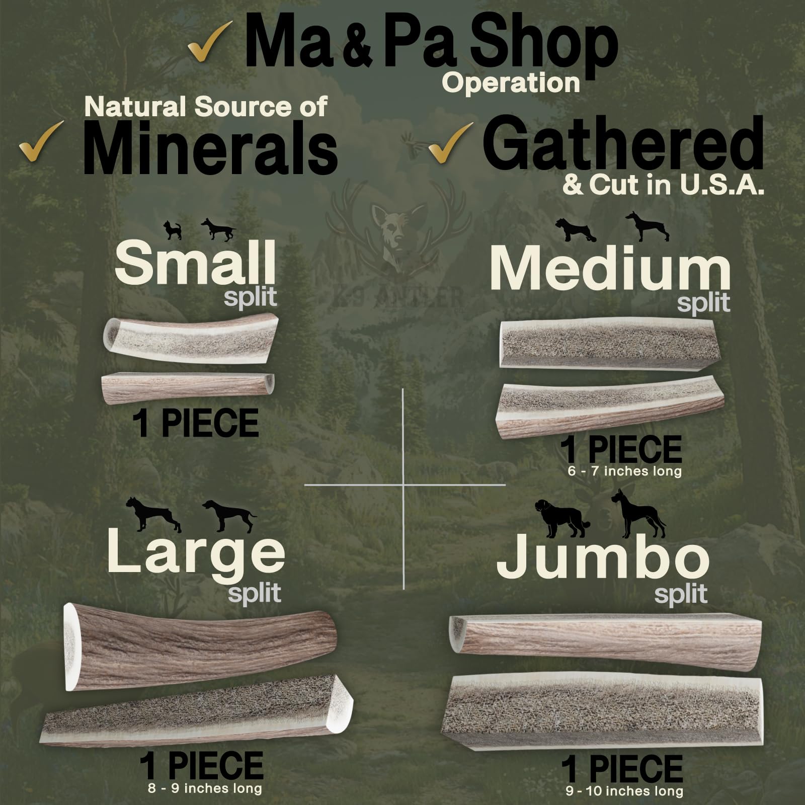 K-9 Antler Co Beagle-sized elk-antler medium split supports moderate chewers.