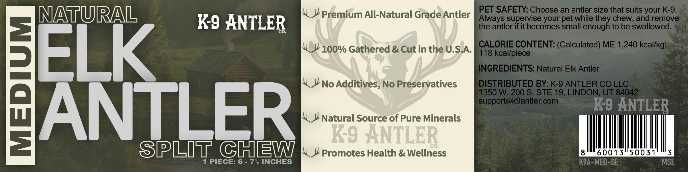K-9 Antler Co split elk-antler shows marrow for added natural flavor.
