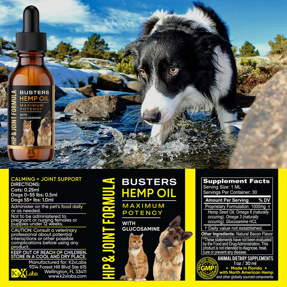 K2xLabs Busters hemp oil dropper ready to dispense into pet meals