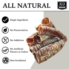 K9 Connoisseur trachea chews 7in pack back shows simple single-ingredient label.