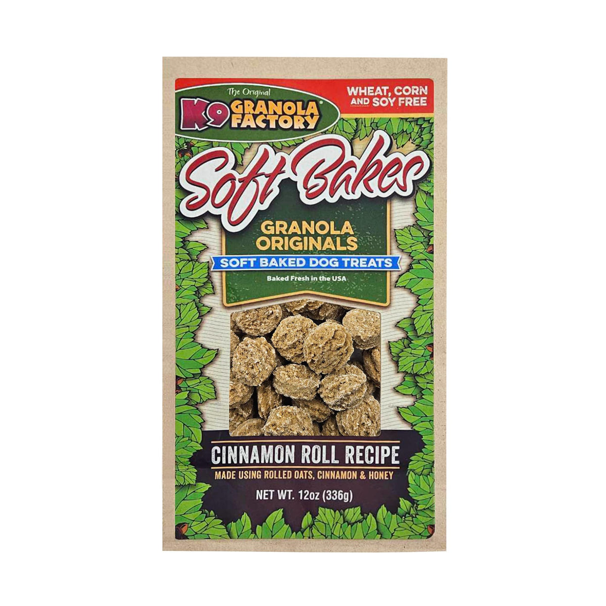 K9 Granola Factory Soft Bakes Cinnamon Roll package — easily chewed, senior-friendly dog treat.