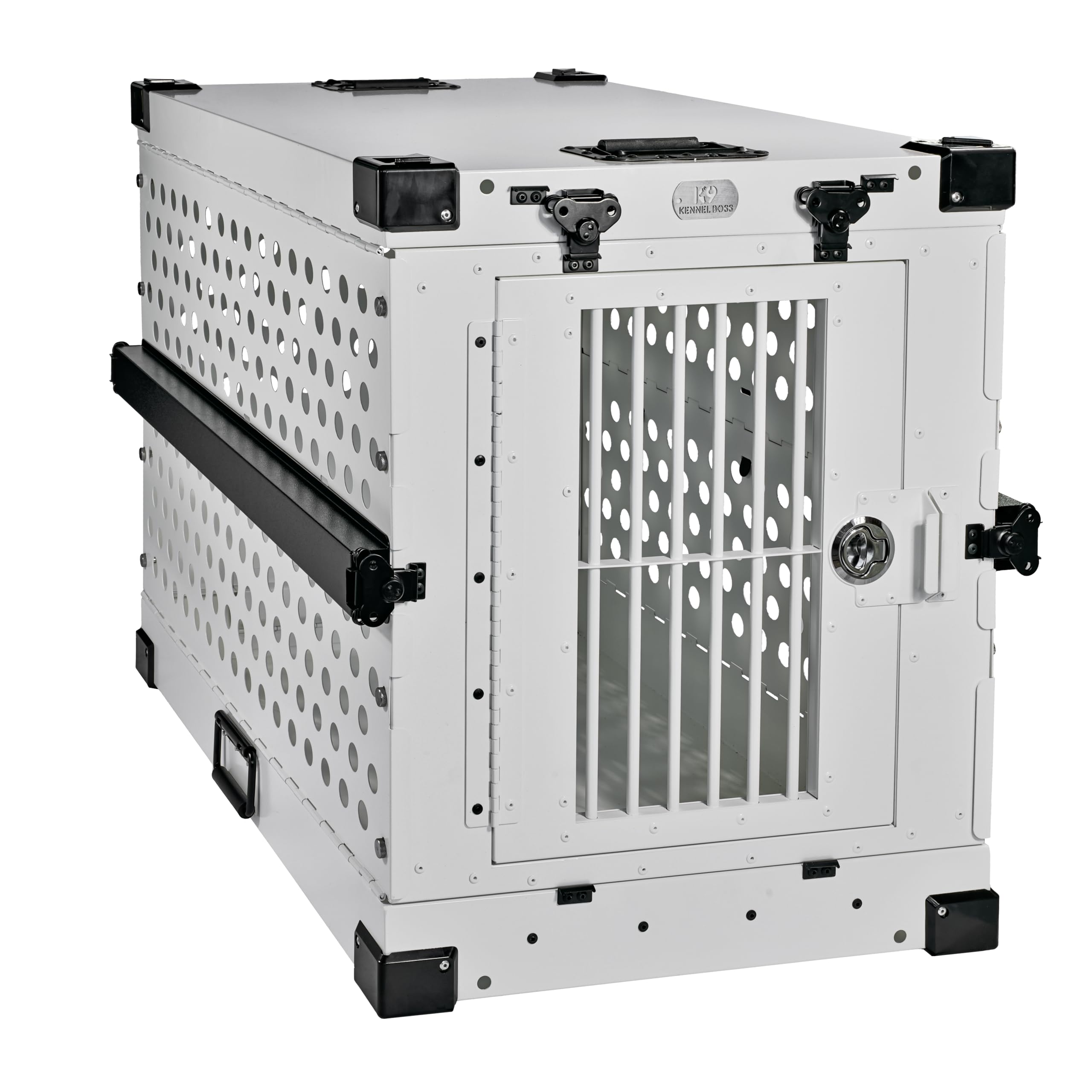 K9 Kennel Boss heavy-duty crate white front view for secure transport