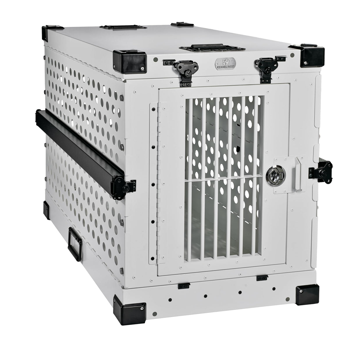K9 Kennel Boss heavy-duty crate white front view for secure transport