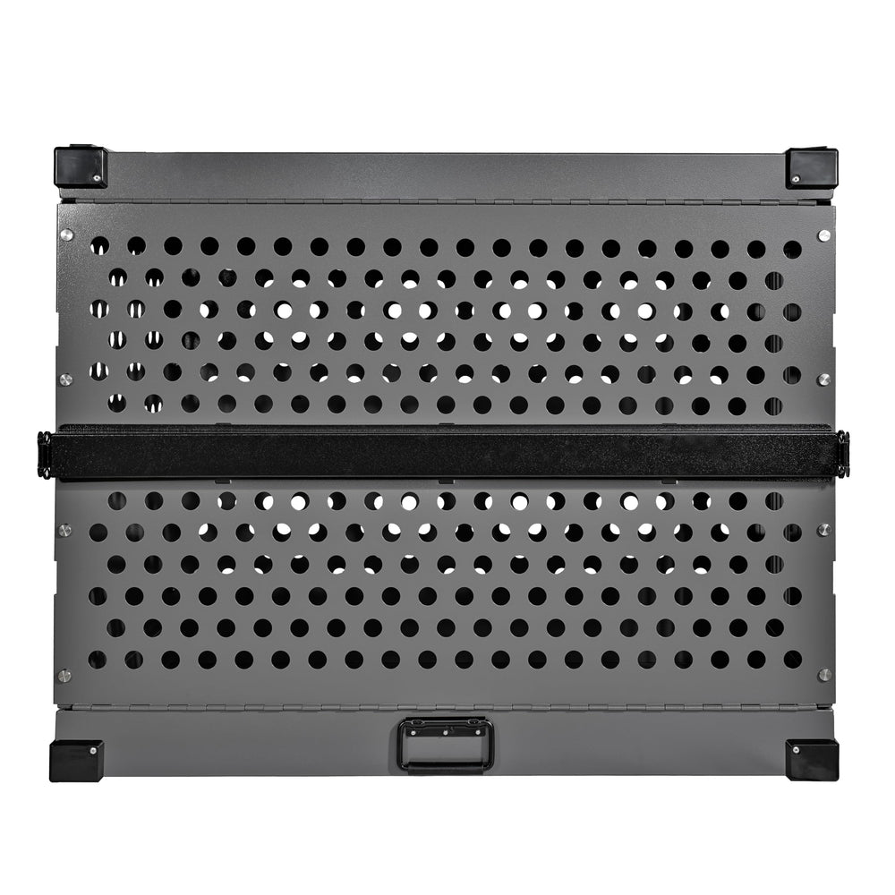 Molded corners support stacking crates for multiple dogs or space-saving kennels.