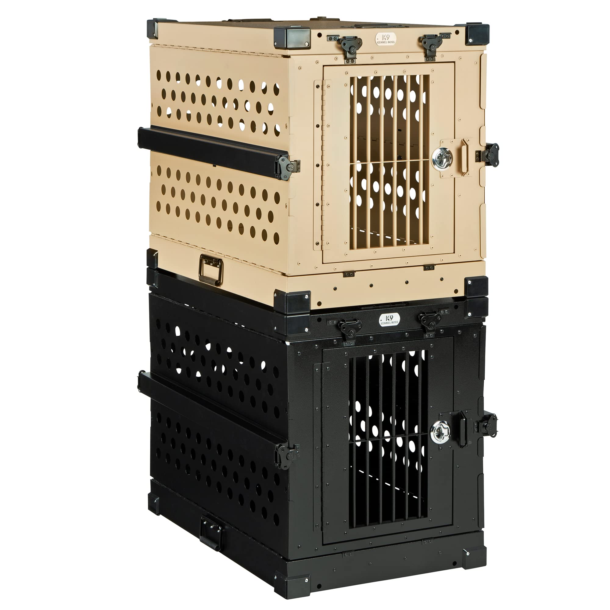 K9 Kennel Boss tan crate complements warm décor with sturdy construction