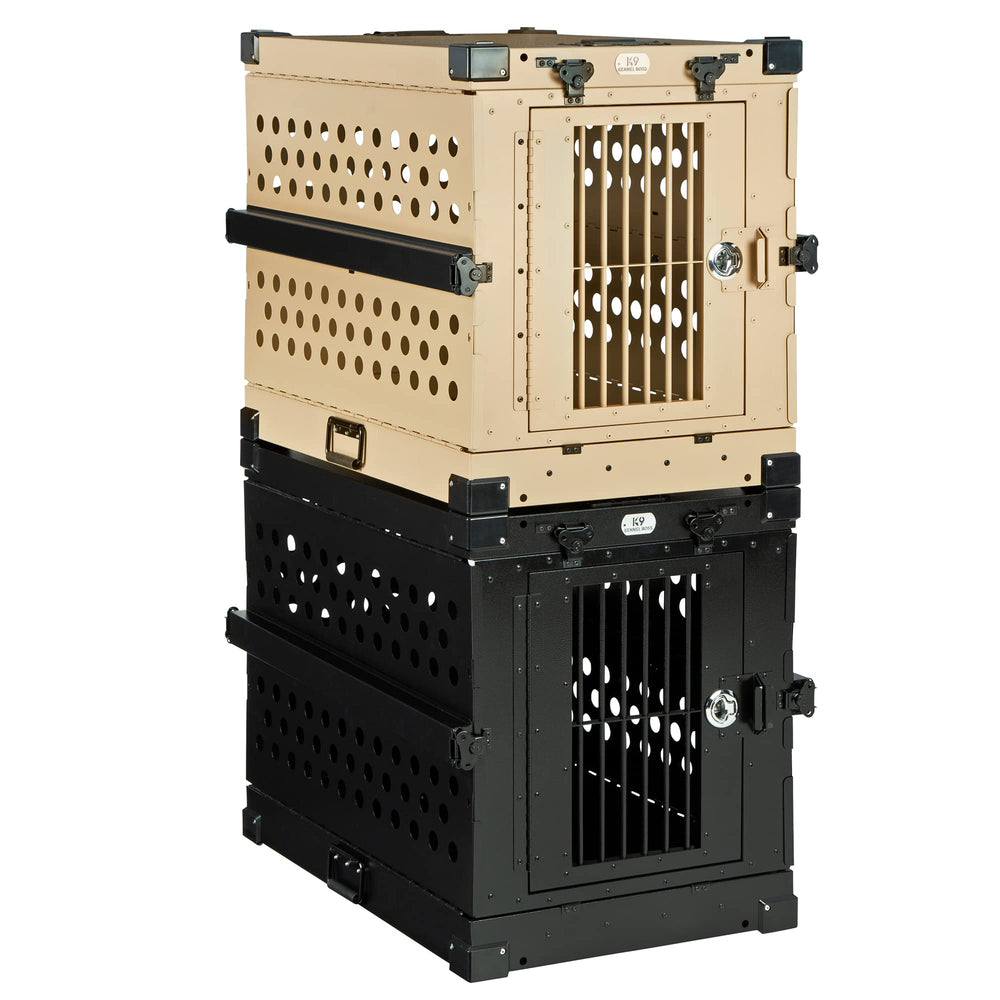 K9 Kennel Boss tan crate complements warm décor with sturdy construction