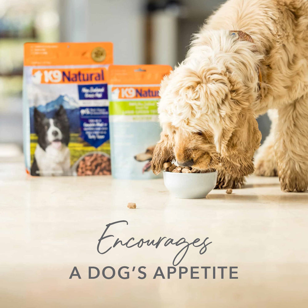 K9 Natural lamb green tripe close-up highlights high-protein, natural ingredients.