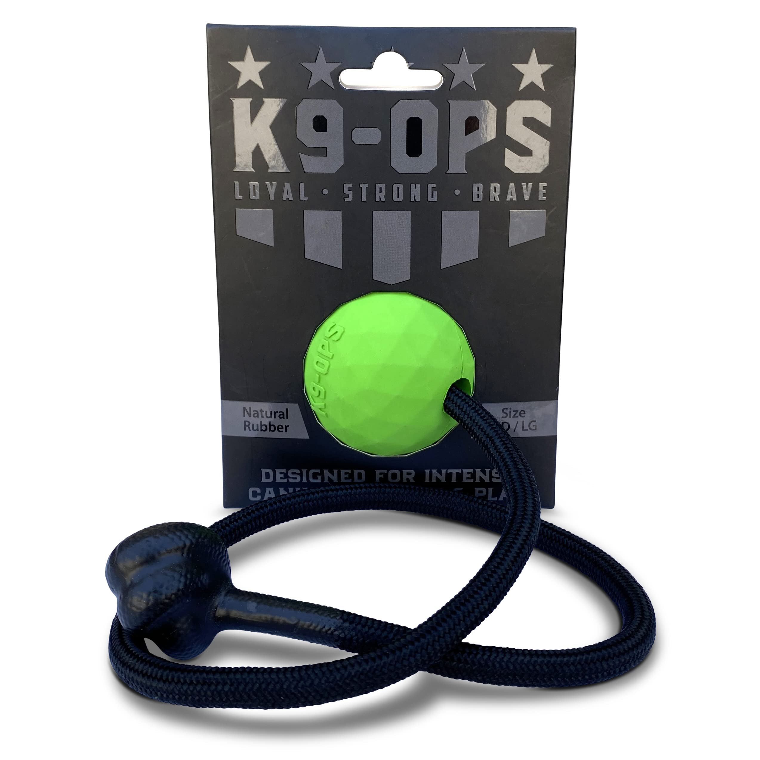 K9 Ops Moki Tug ball hex green highlights grip-friendly design for reliable throws.