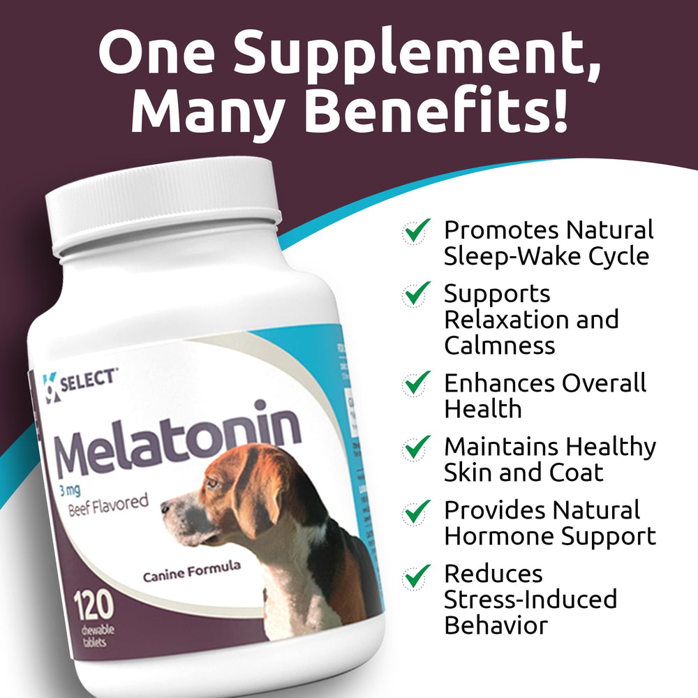 K9 Select beef-flavored dog chews designed for easy calming.