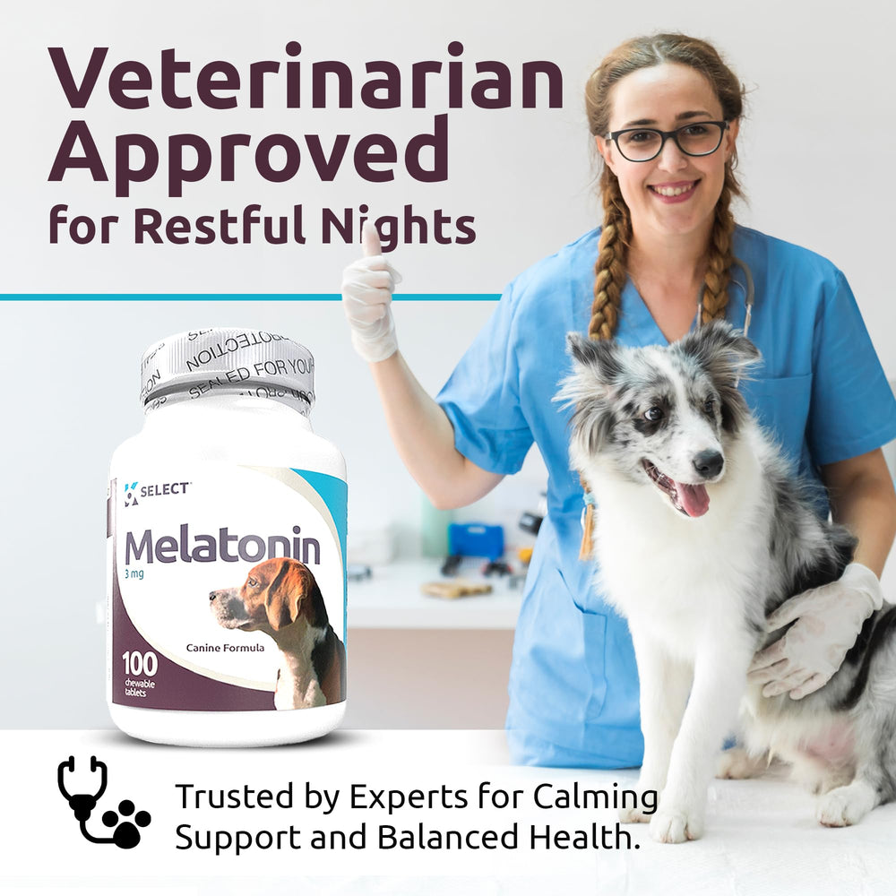 K9 Select Melatonin for dogs of all sizes with 3 mg per tablet for flexible dosing.
