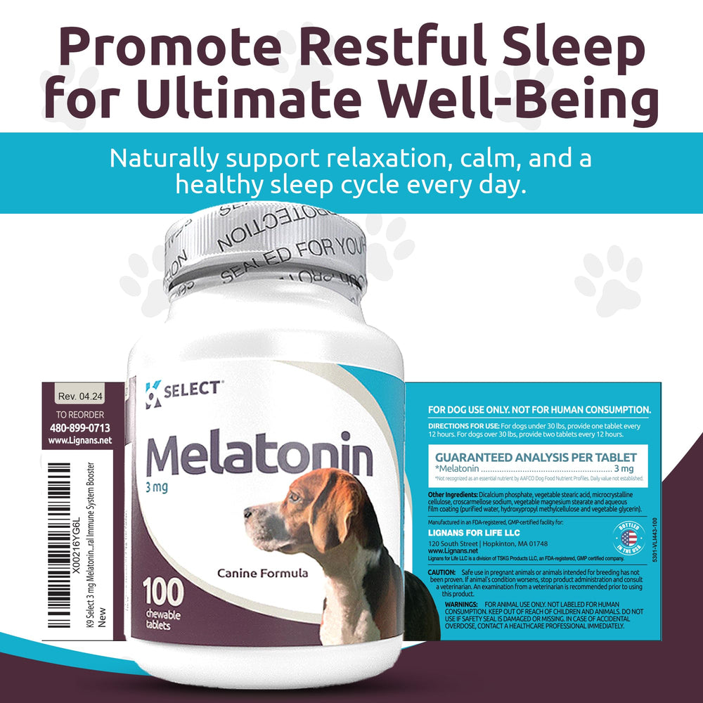 K9 Select Melatonin immune-antioxidant for dogs supports overall wellness and oxidative balance.