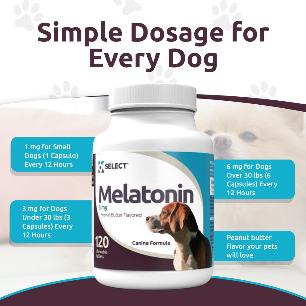 K9 Select melatonin packaging label close-up highlighting product features