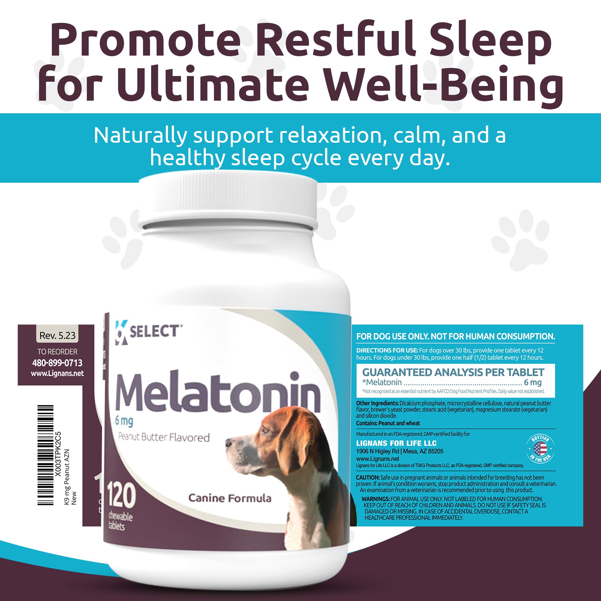 K9 Select melatonin packaging on shelf conveys trusted calming solution for dogs