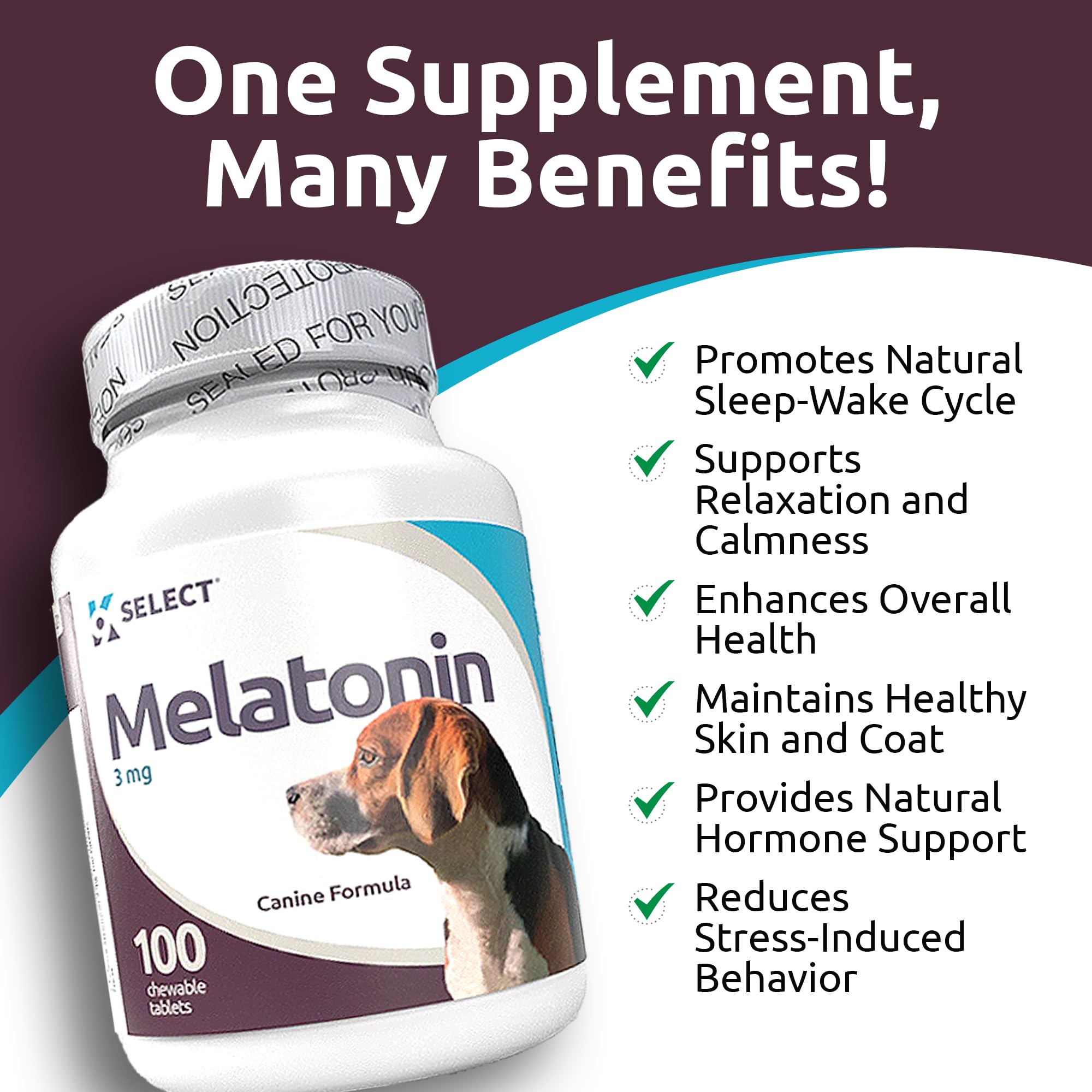 K9 Select Melatonin skin and coat health support for dogs.