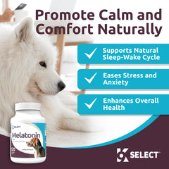 K9 Select melatonin tablets with peanut butter flavor for easy dosing