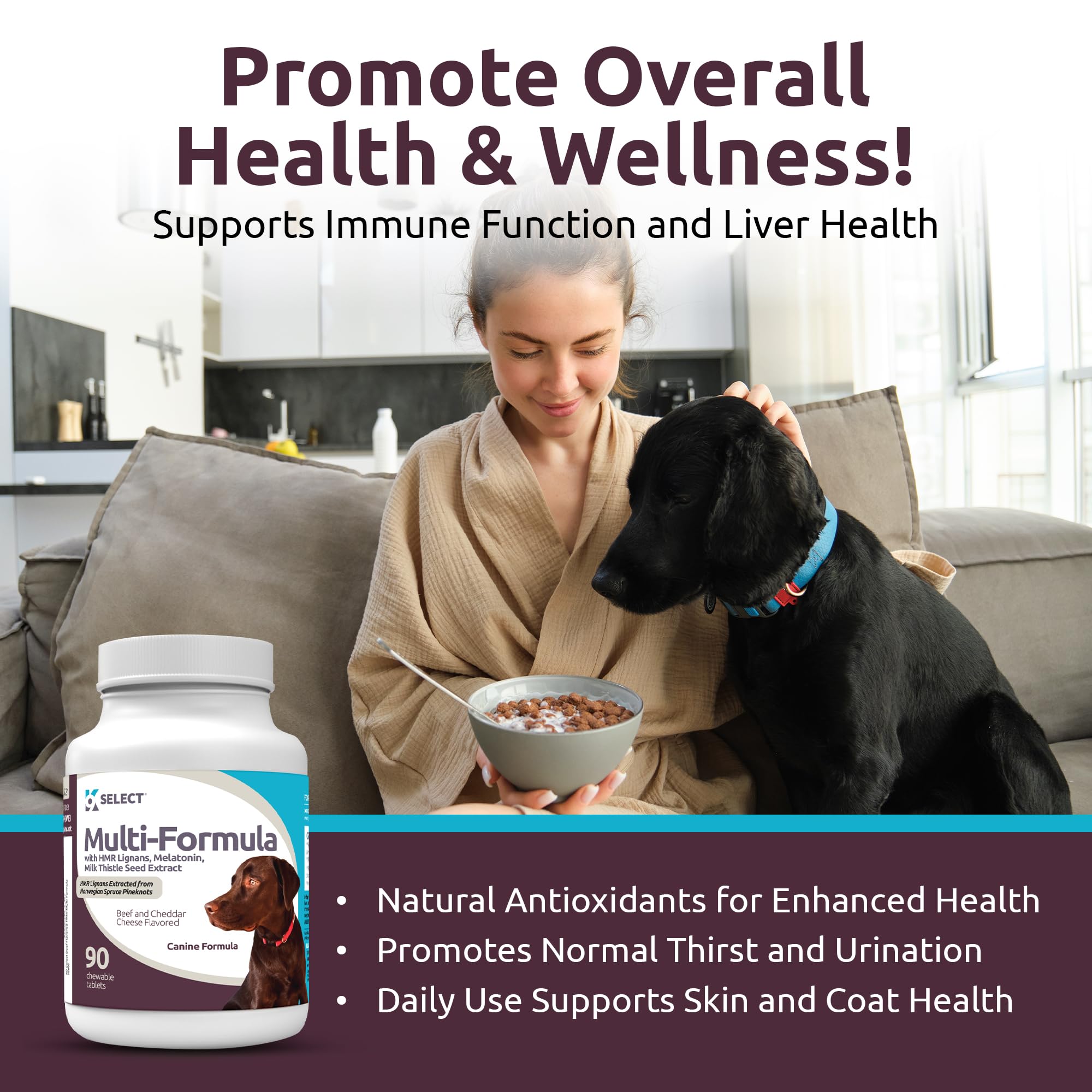 K9 Select Multi-Formula beef-cheddar flavored chew closeup: tasty supplement for liver and immune support.