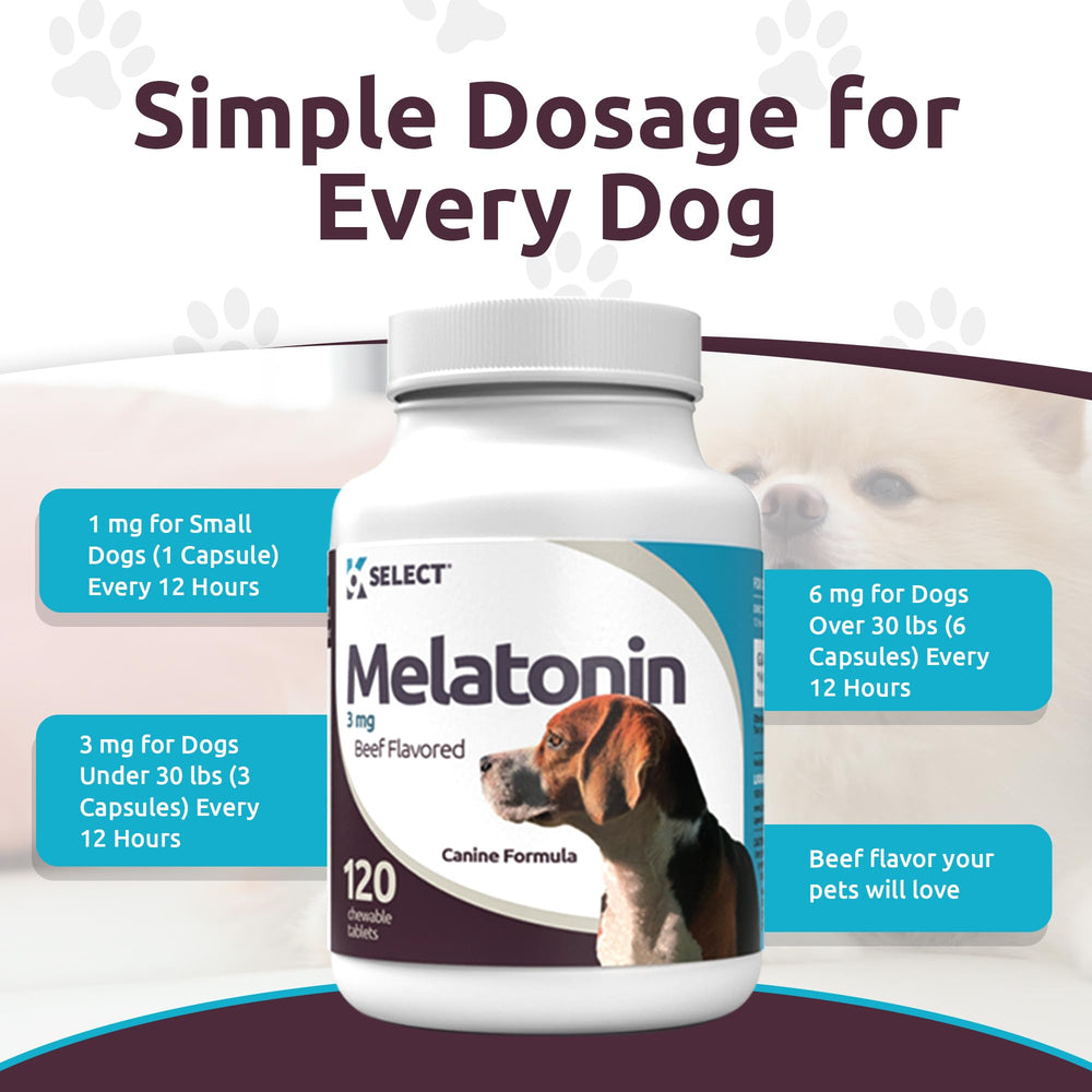 K9 Select small dogs 3 mg chews for daily calm.