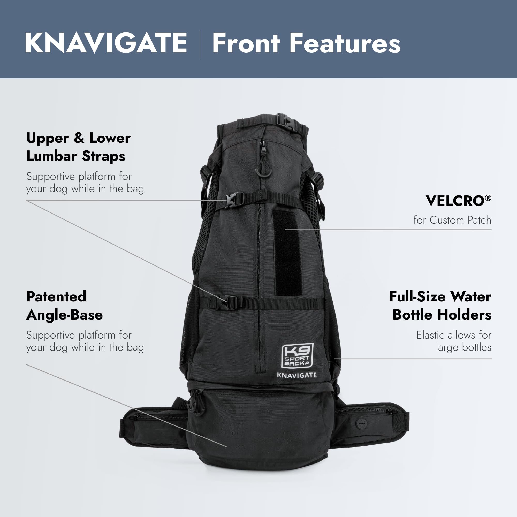 K9 Sport Sack Knavigate hip-belt closeup shows padded comfort for owners.