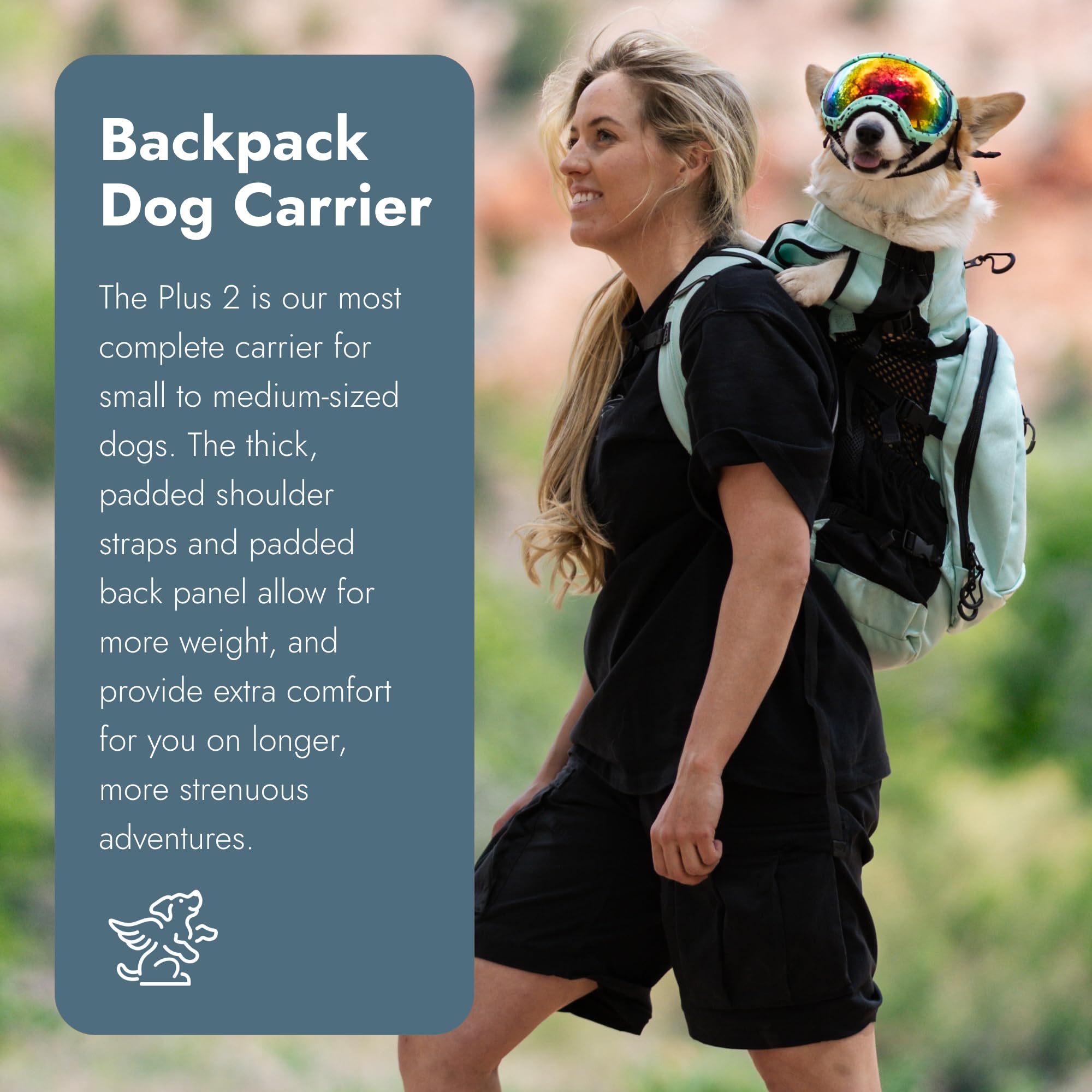 K9 Sport Sack Plus 2 removable storage pack highlights extra space for gear.