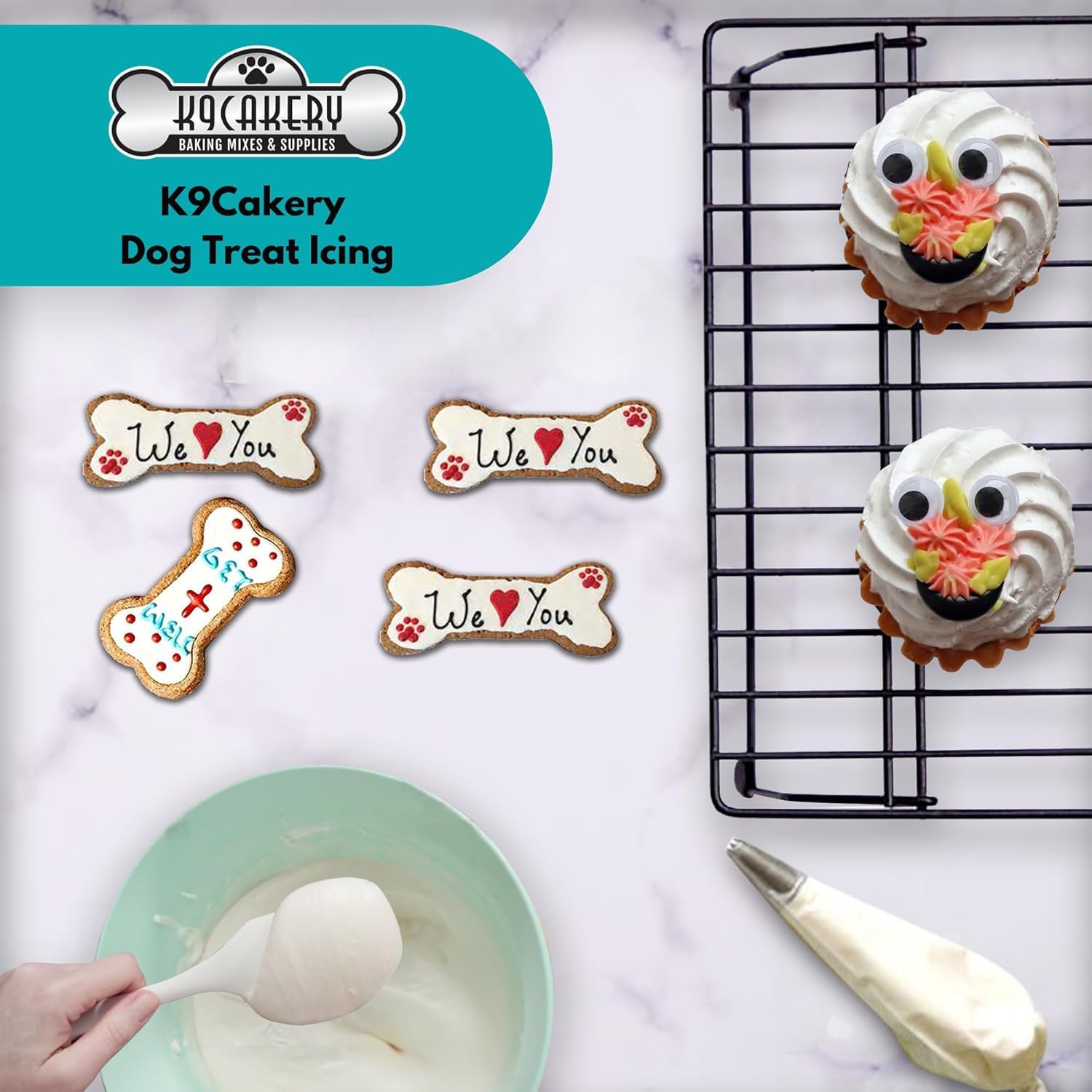 K9Cakery Magifrost icing dry surface demonstrates a durable finish on dog treats.