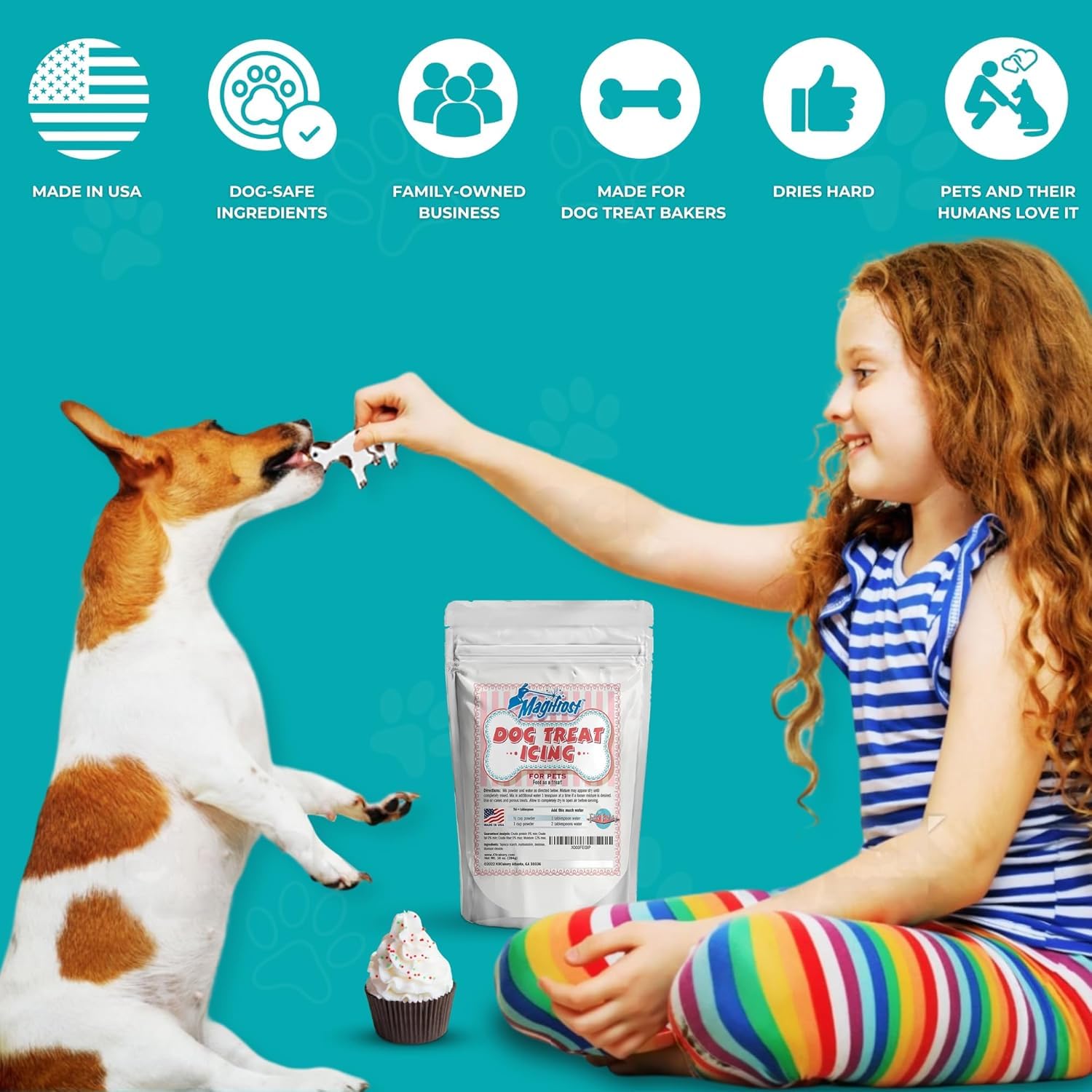 K9Cakery Magifrost ingredients tapioca emphasize gluten-free, grain-free option for sensitive dogs.