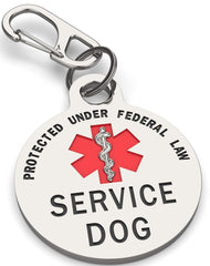K9King service dog tag double-sided with red medical alert for quick recognition.