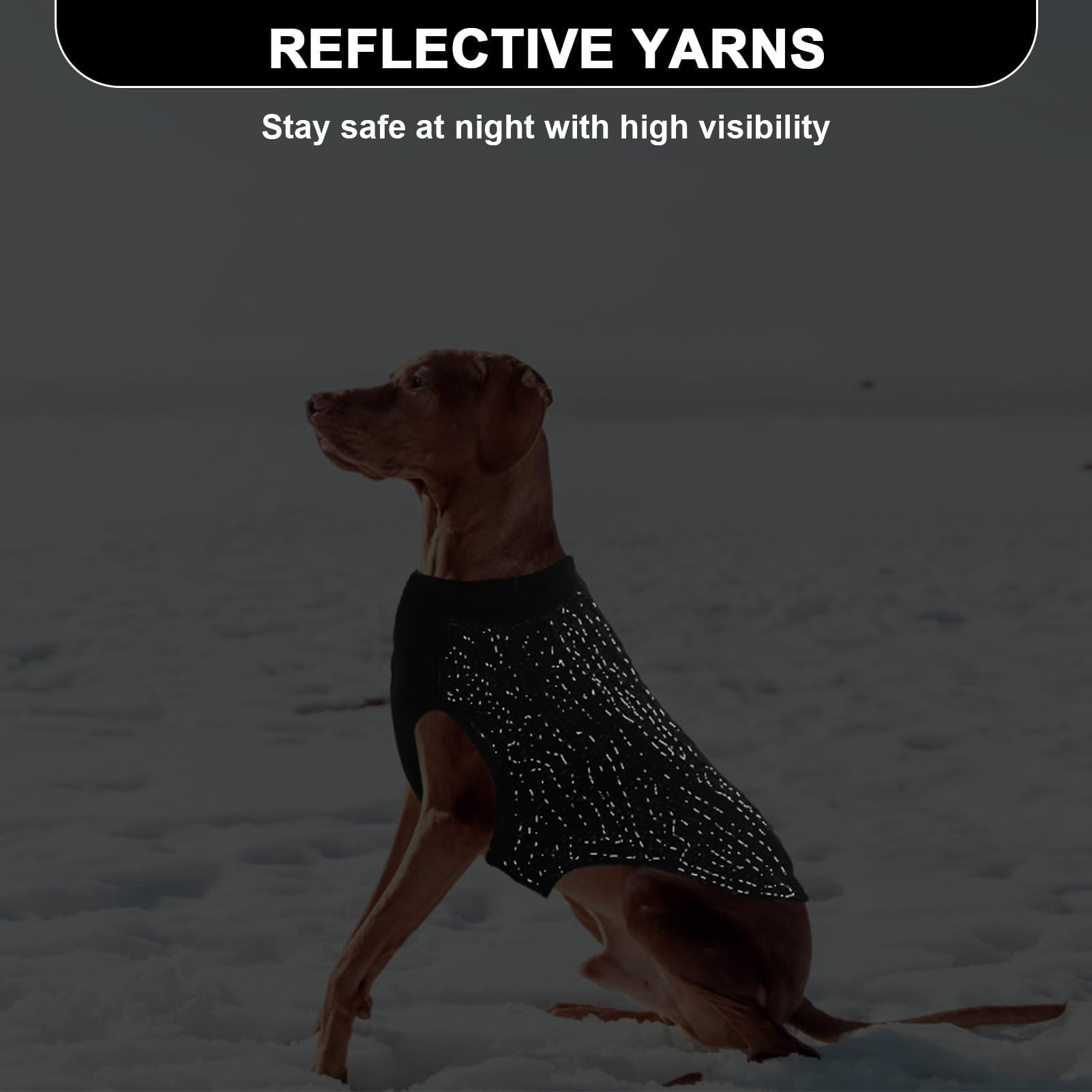 K9meme medium dog sweater reflective yarn detail improves nighttime visibility.