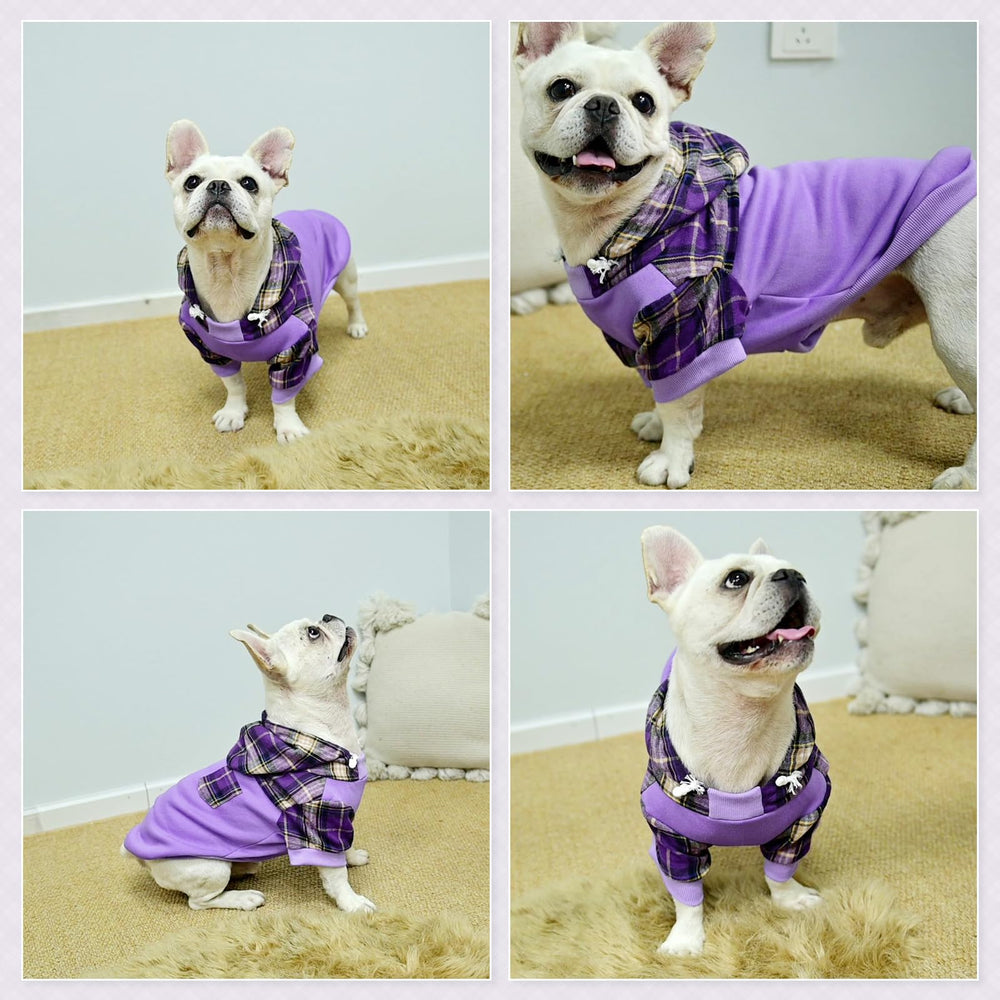 K9meme plaid dog hoodie ribbed hem and hood drawstring for a snug, wind-blocking fit